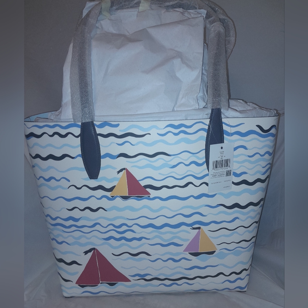 New Kate Spade Set Sail Large Leather Tote With Matching Detachable 8"Wristlet🌸 - Picture 7 of 7